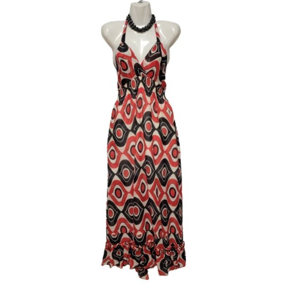 𝅺HALTER Tie Cotton Summer Midi Maxi Dress Size S/M - Picture 1 of 14